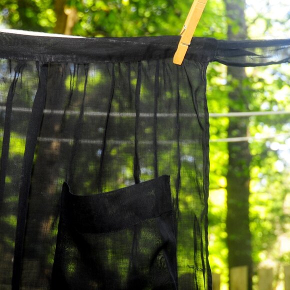 VTG Black Illusion Fancy Hostess Half Apron w/ Pocket, Sexy Look, Longer Style - Picture 3 of 6